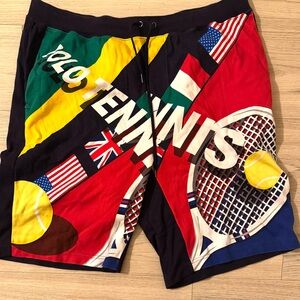 Polo Ralph Lauren XL Vintage Tennis Graphic Shorts Flags Print Drawstring
